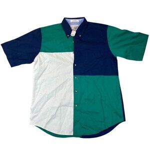 NWT John Ashford Mens Shirt Large Short Sleeve Y2K Deadstock Blue Colorblock